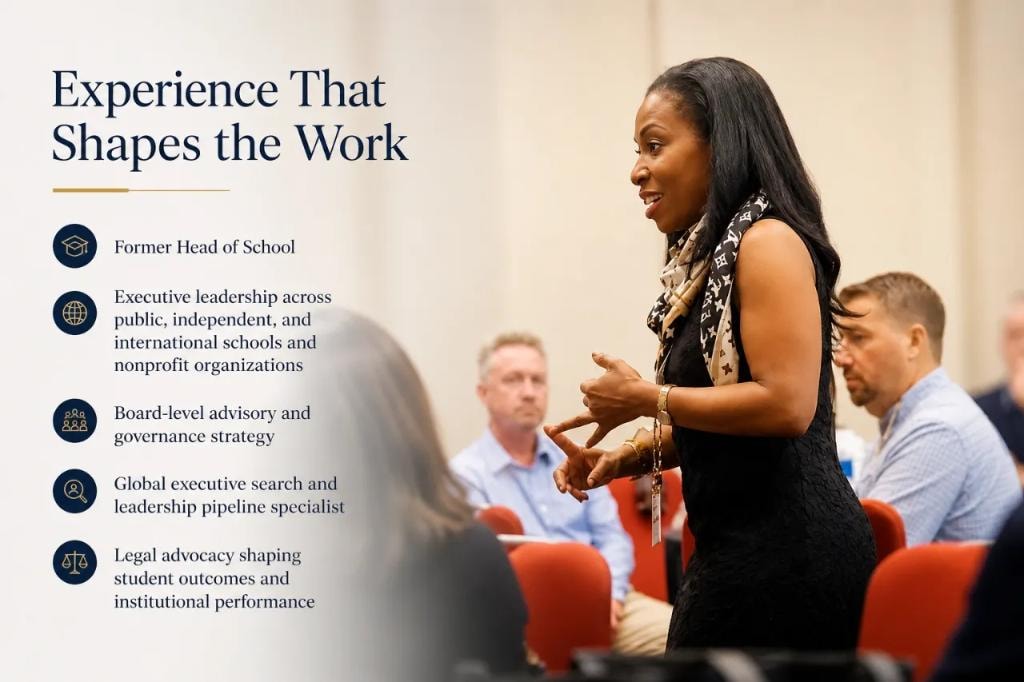 Dr. Nadine Richards in an advisory conversation with institutional leaders